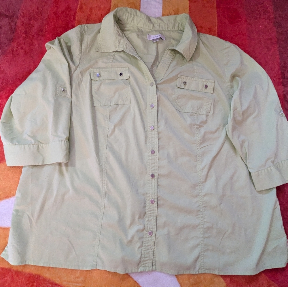 CJ Banks Lime Green Shirt, 2XL Button Down